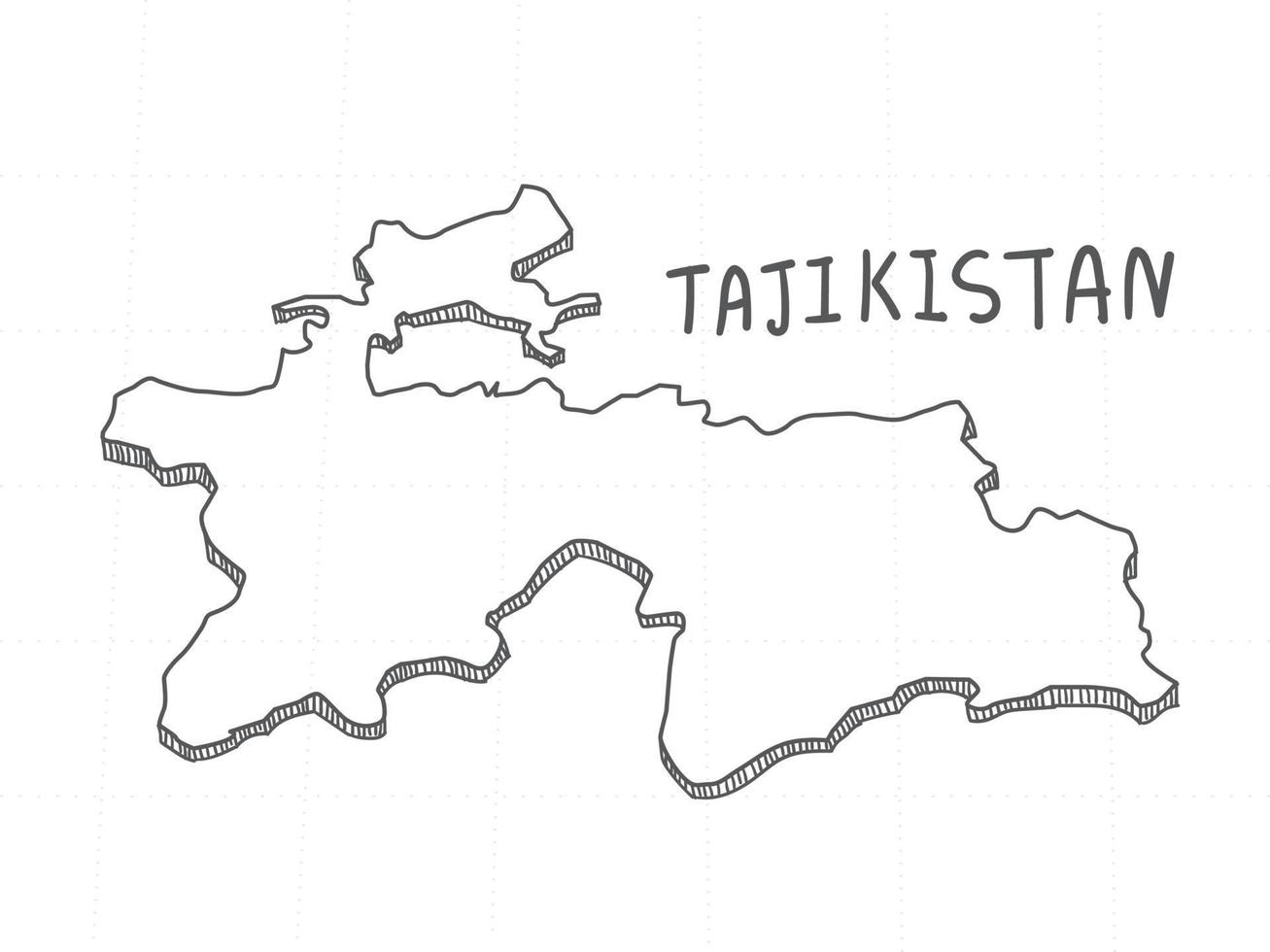 hand getekend van Tadzjikistan 3D-kaart op witte achtergrond. vector