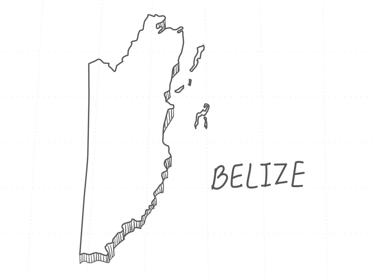 hand getekend van belize 3D-kaart op witte achtergrond. vector