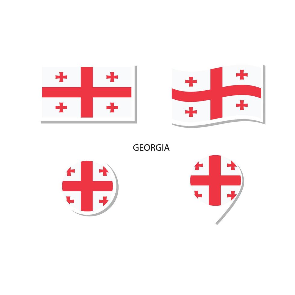 Georgië vlag logo icon set, rechthoek plat pictogrammen, ronde vorm, marker met vlaggen. vector