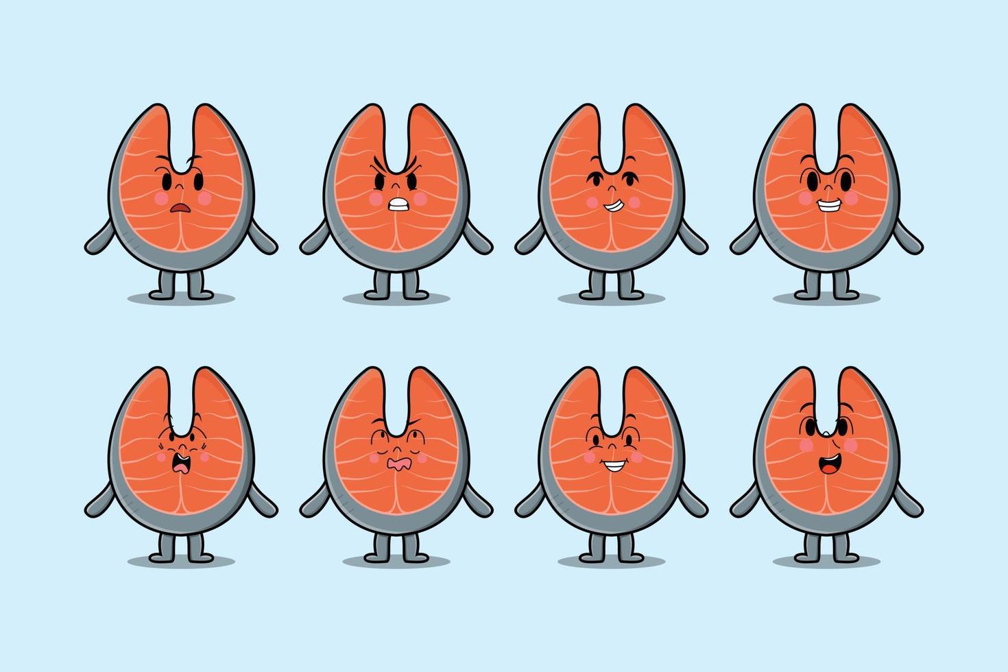 set kawaii verse zalm cartoon met uitdrukkingen vector