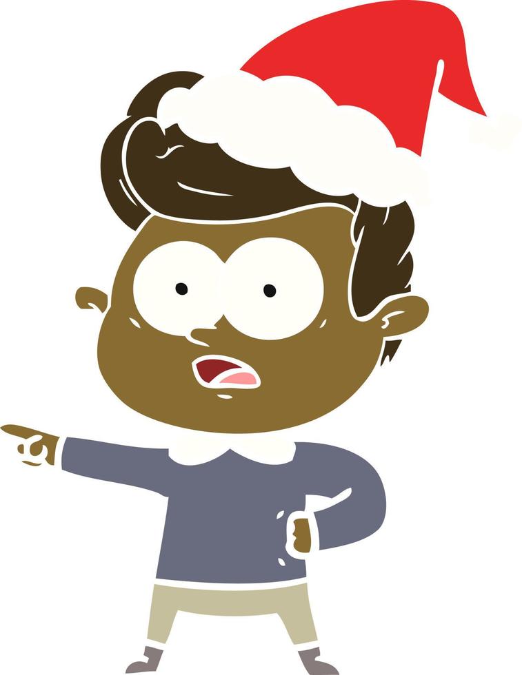 egale kleurenillustratie van een starende man met een kerstmuts vector