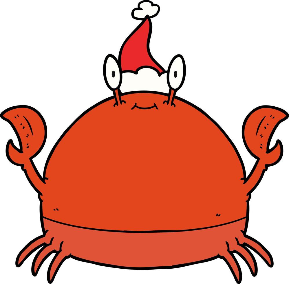 lijntekening van een krab met een kerstmuts vector