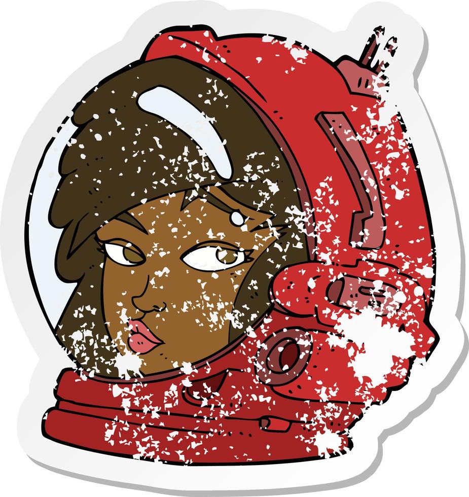 retro noodlijdende sticker van een cartoon vrouwelijke astronaut vector