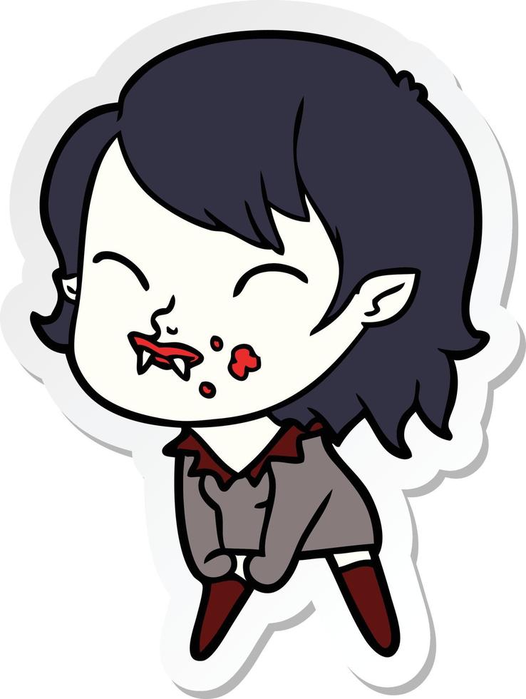 sticker van een cartoon vampiermeisje met bloed op de wang vector