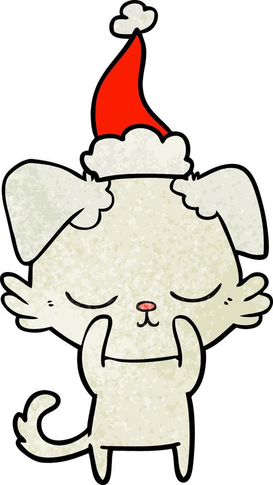 schattige getextureerde cartoon van een hond met een kerstmuts vector