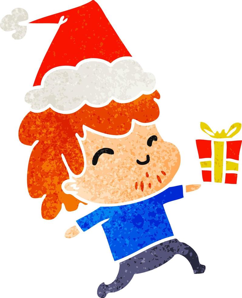 kerst retro cartoon van kawaii jongen vector