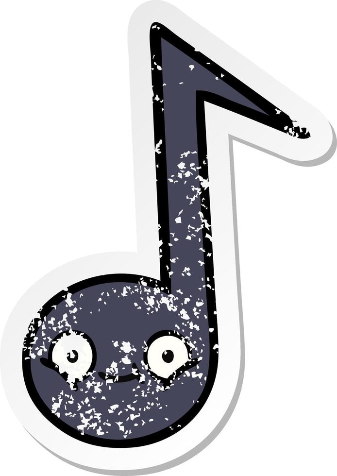 verontruste sticker van een leuke tekenfilmmuzieknoot vector