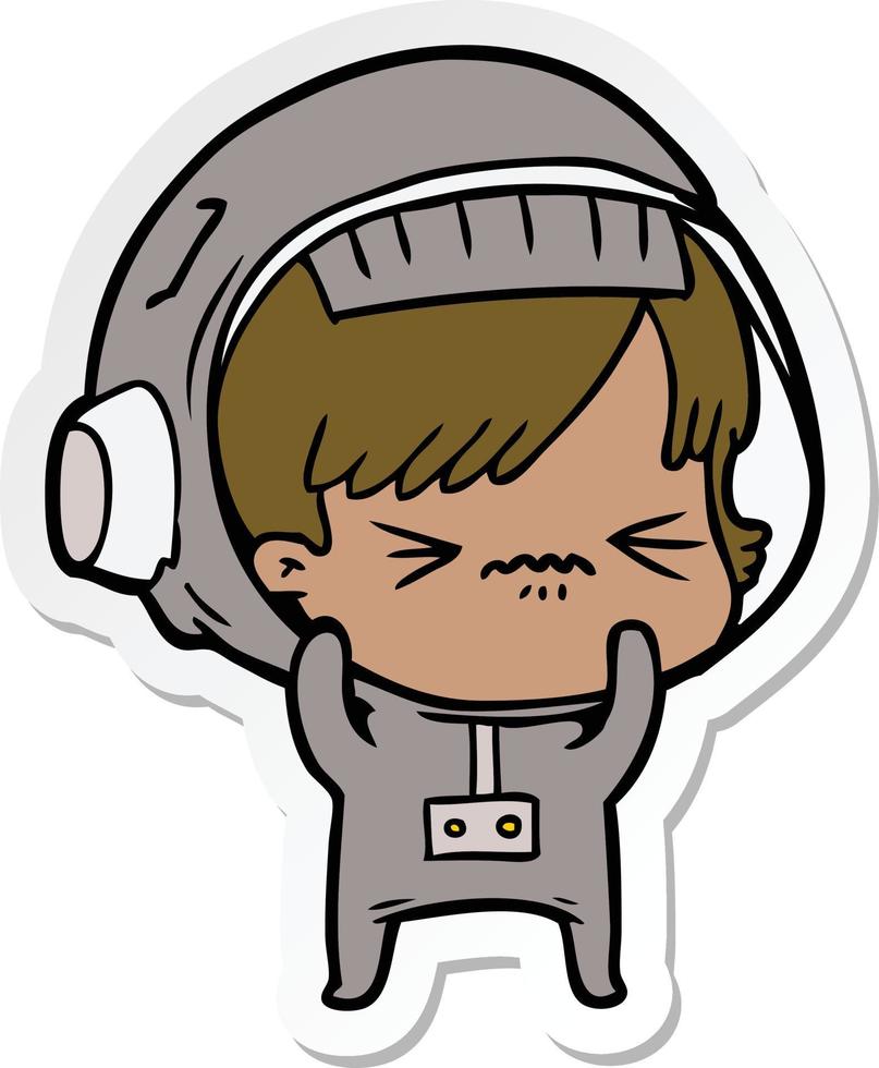 sticker van een cartoon-astronautvrouw vector