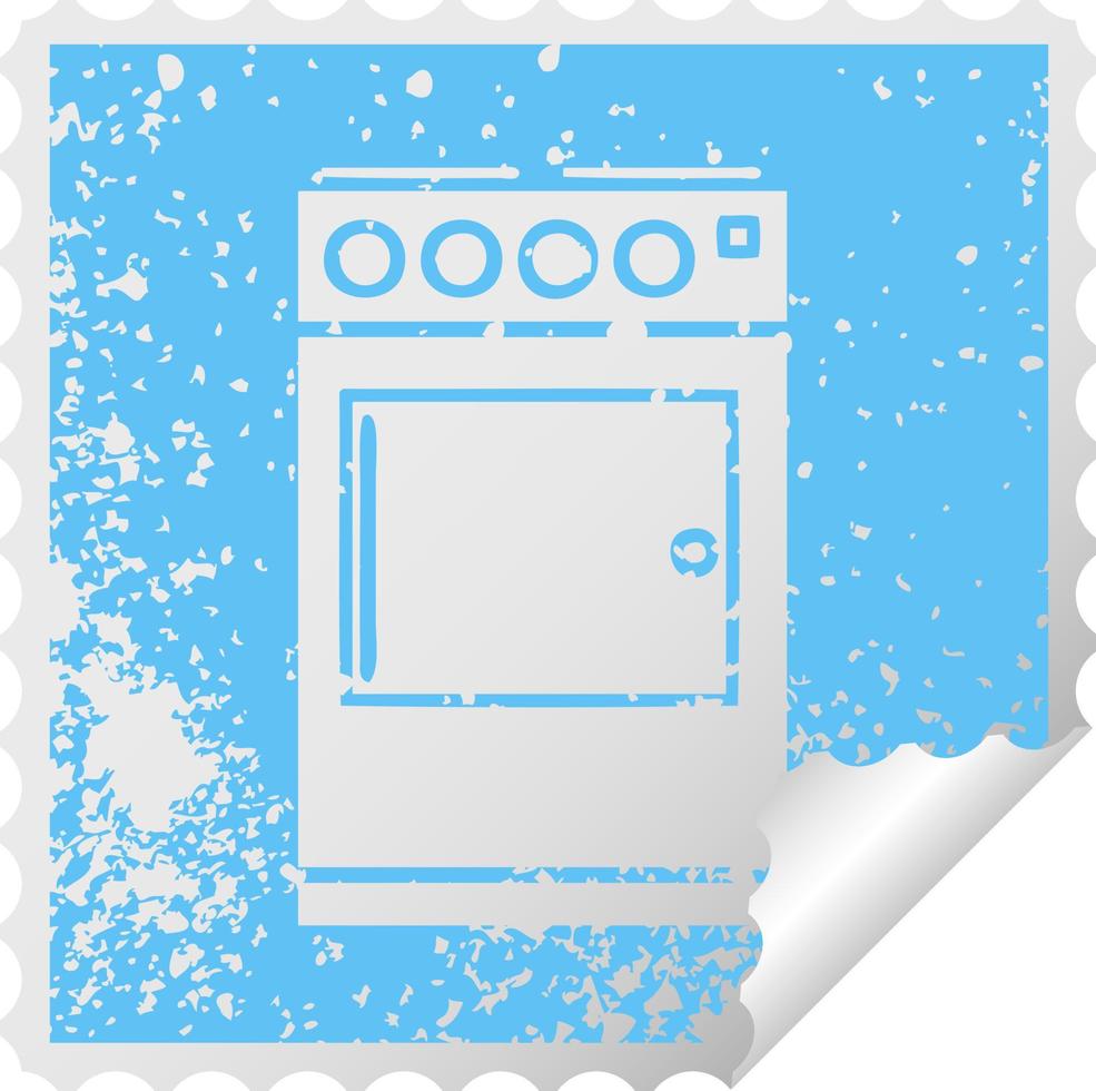 verontruste vierkante peeling sticker symbool oven en fornuis vector