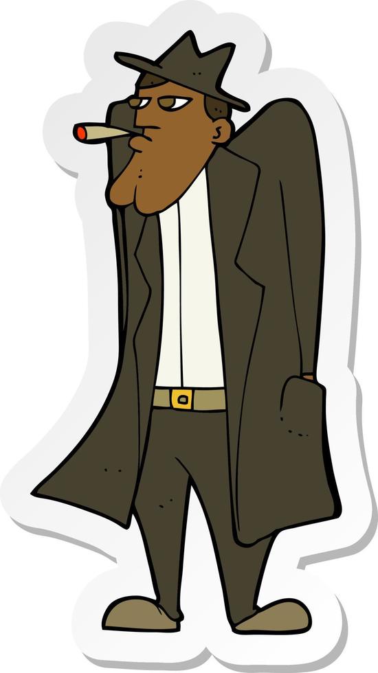 sticker van een tekenfilmman in hoed en trenchcoat vector