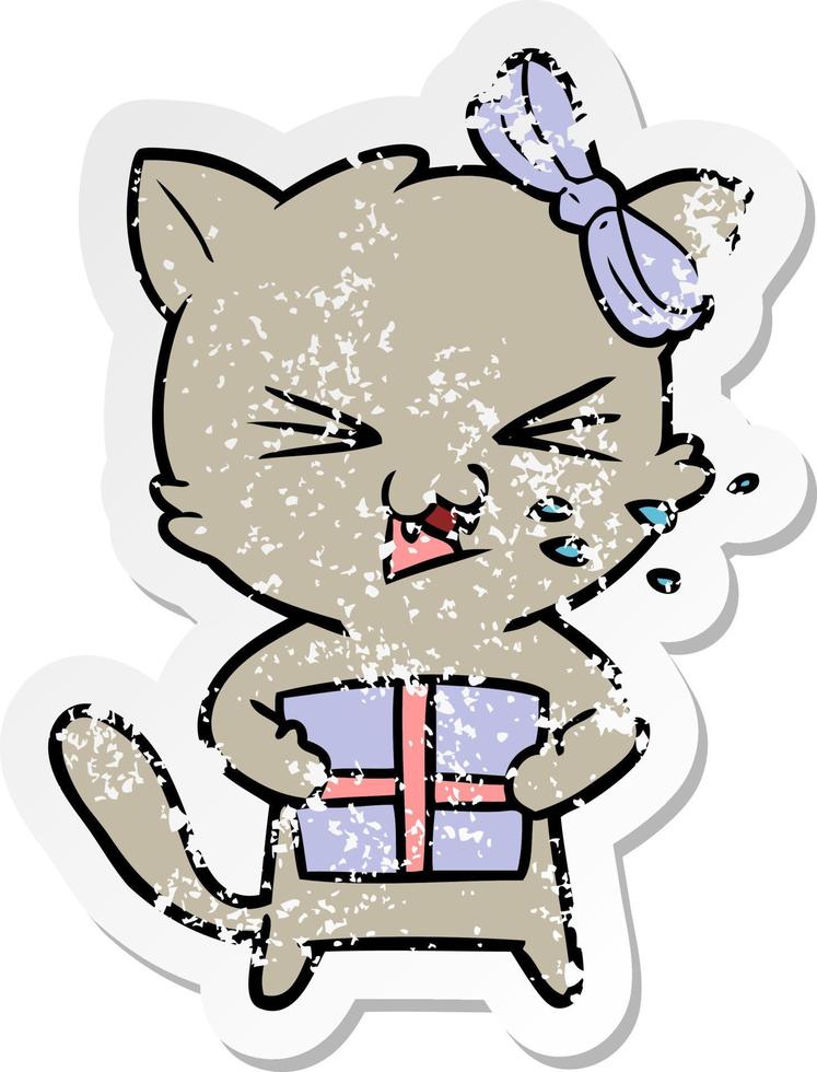 noodlijdende sticker van een cartoonkat vector