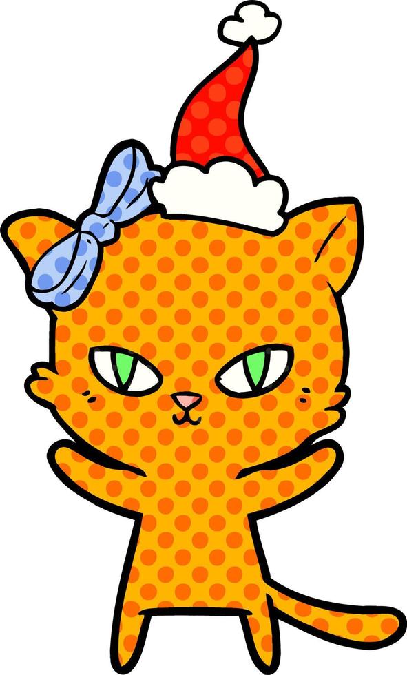 schattige stripboekstijlillustratie van een kat met een kerstmuts vector