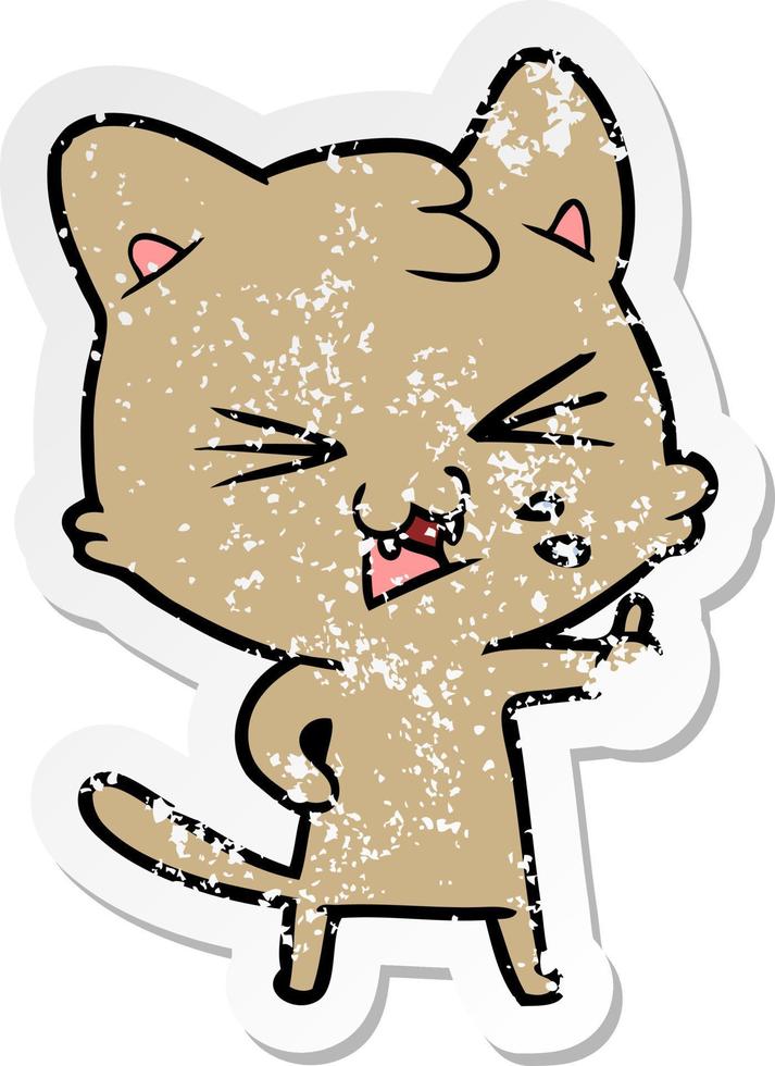 verontruste sticker van een cartoon sissende kat vector