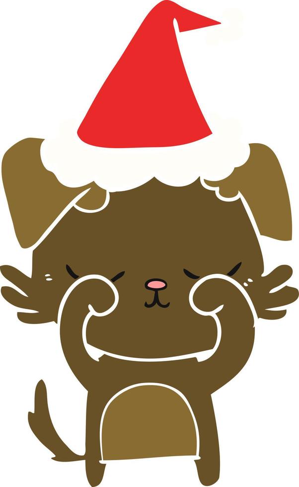 schattige egale kleurenillustratie van een hond met een kerstmuts vector