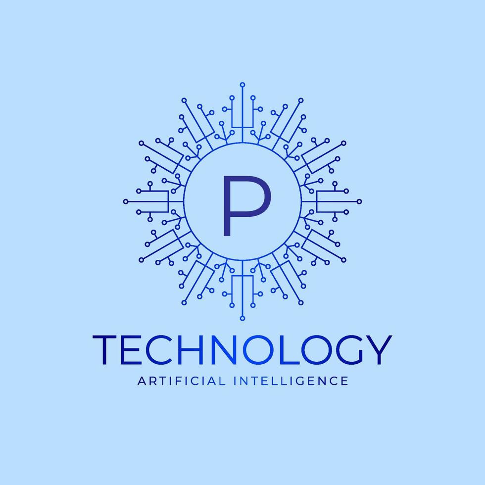 letter p technologie grenzen kunstmatige intelligentie initiële vector logo ontwerpelement