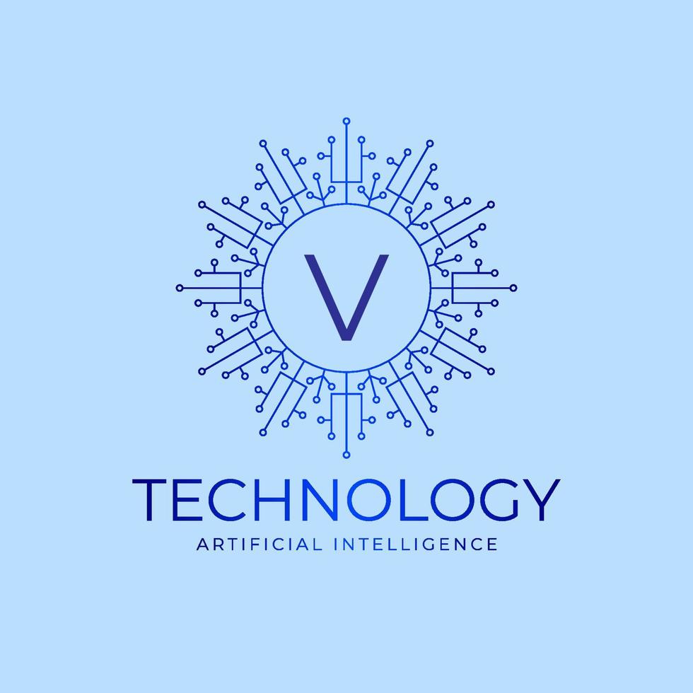 letter v technologiegrenzen kunstmatige intelligentie initiële vector logo ontwerpelement