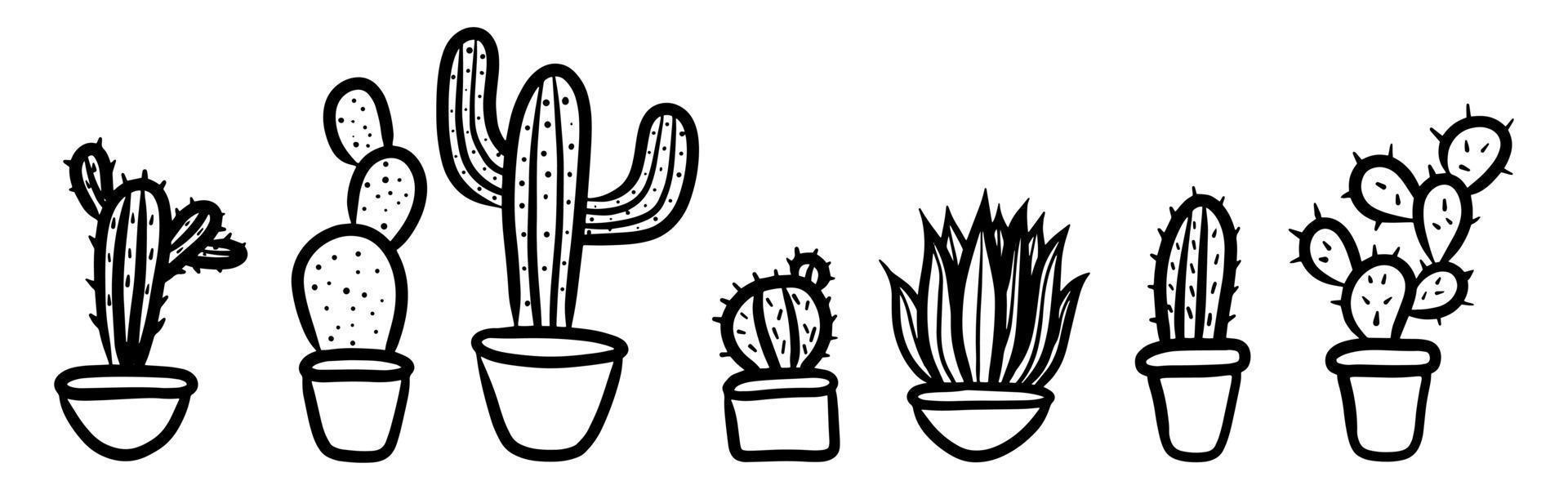 schattige doodle stijl kawaii cactus vector geïsoleerde set