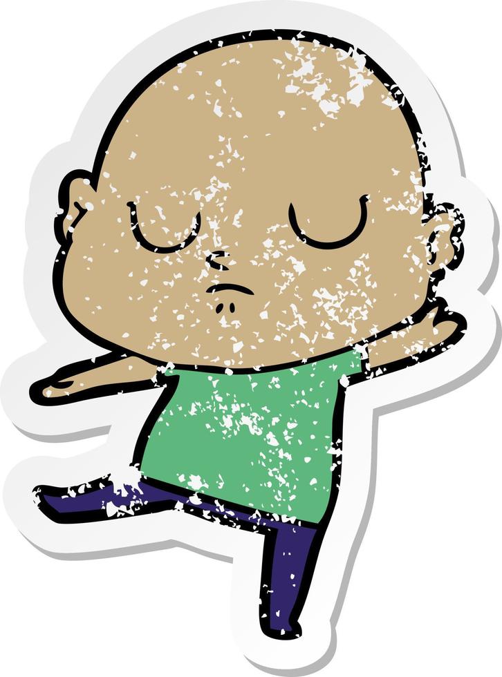 verontruste sticker van een cartoon kale man vector