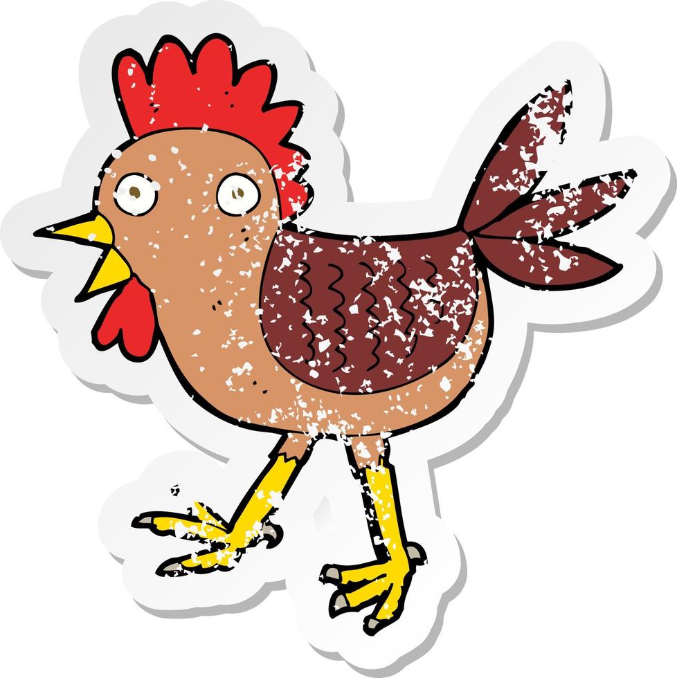 retro noodlijdende sticker van een grappige cartoon kip vector
