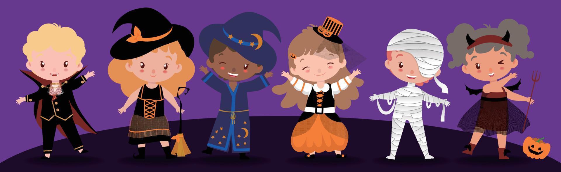 halloween kostuums voor schattige kinderen vector