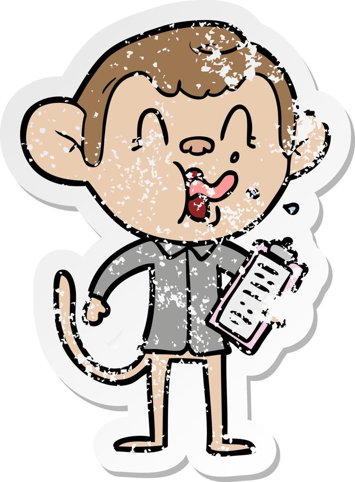 verontruste sticker van een gekke cartoon aap manager vector