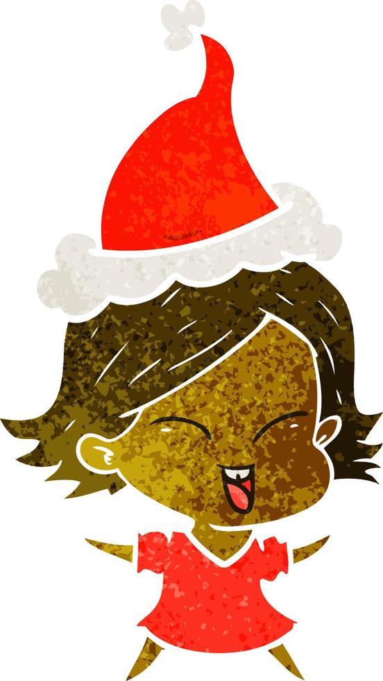 vrolijke retro cartoon van een meisje met een kerstmuts vector