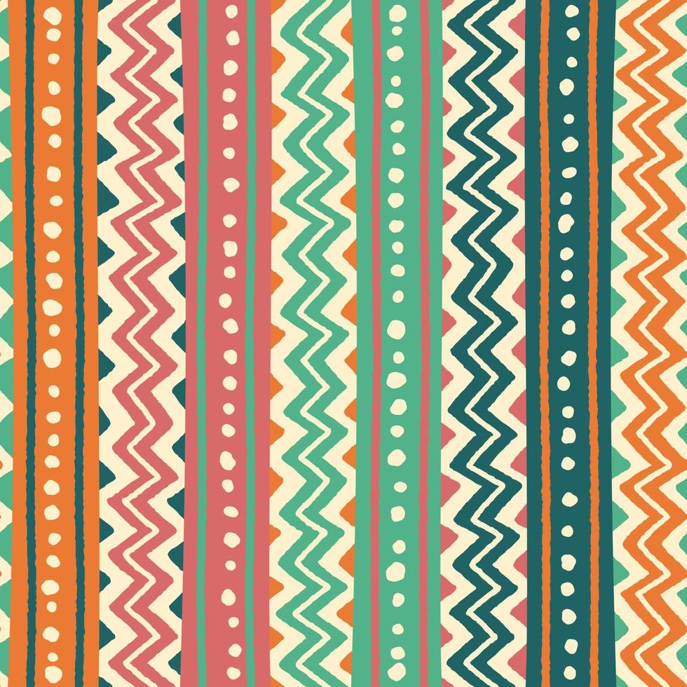etnische tribal geometrische folk indian scandinavische zigeuner mexicaanse boho afrikaanse ornament textuur naadloze patroon zigzag stip lijn verticale strepen kleur print textiel achtergrond vectorillustratie vector