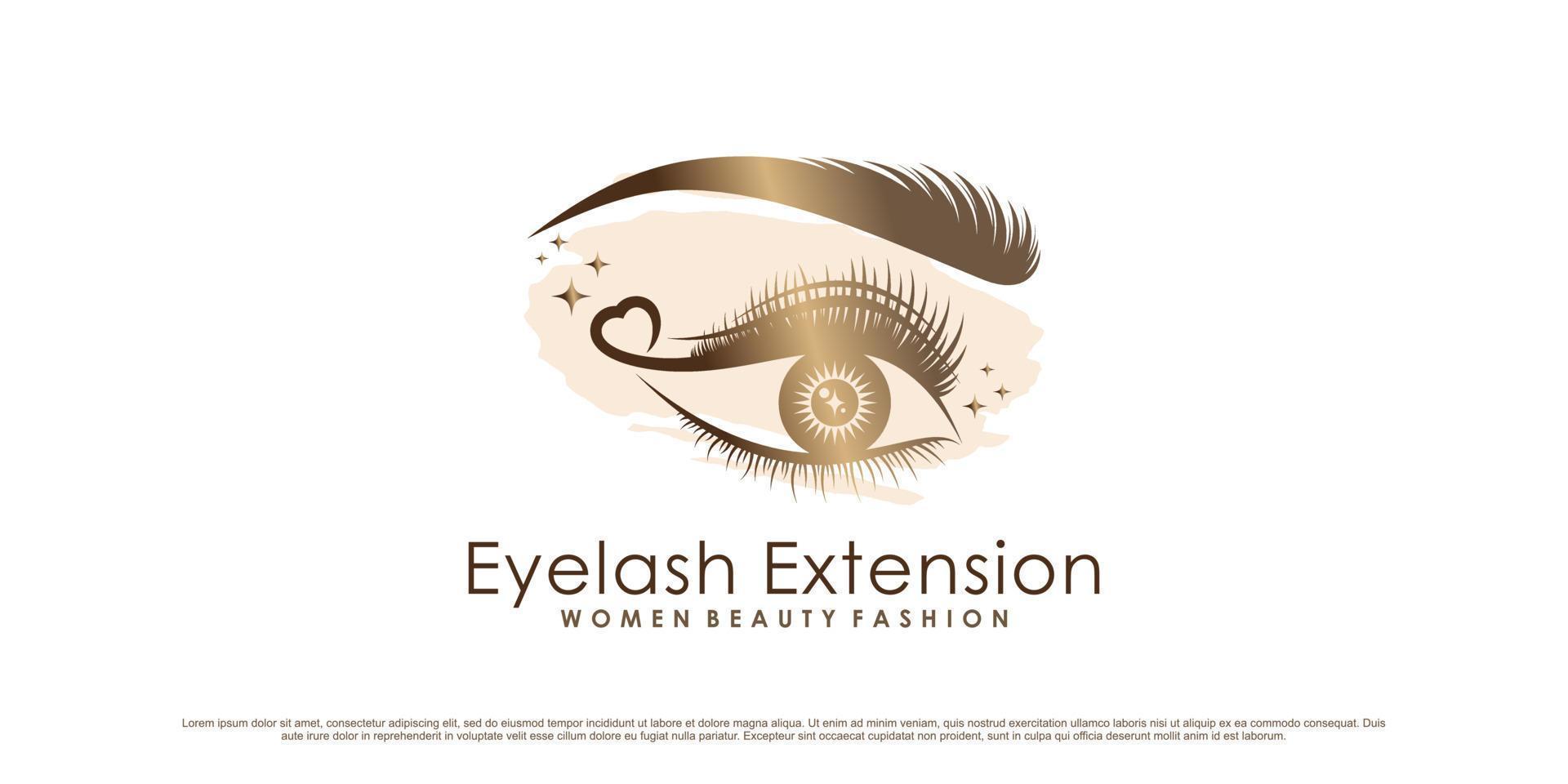 luxe wimperverlenging logo-ontwerp voor schoonheidsmode met creatieve element premium vector