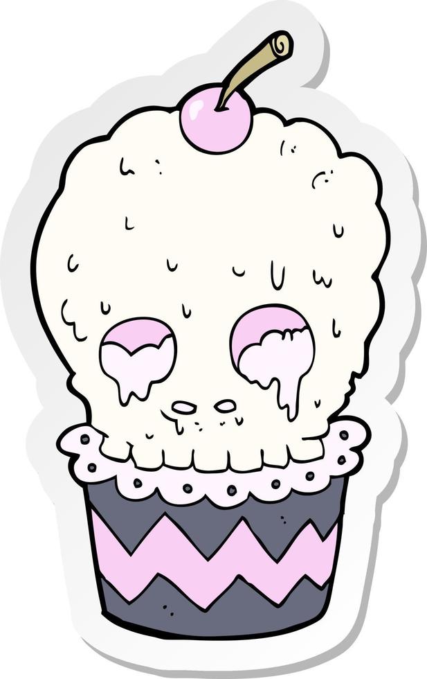 sticker van een spookachtige schedel cupcake cartoon vector