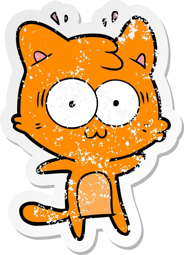 verontruste sticker van een cartoon verraste kat vector