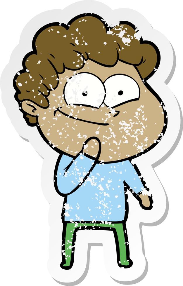 verontruste sticker van een cartoon gelukkige man vector