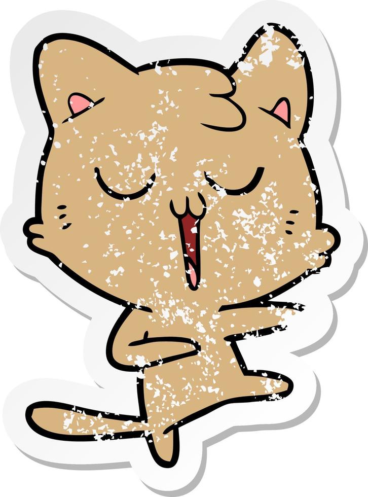 verontruste sticker van een cartoonkat die zingt vector