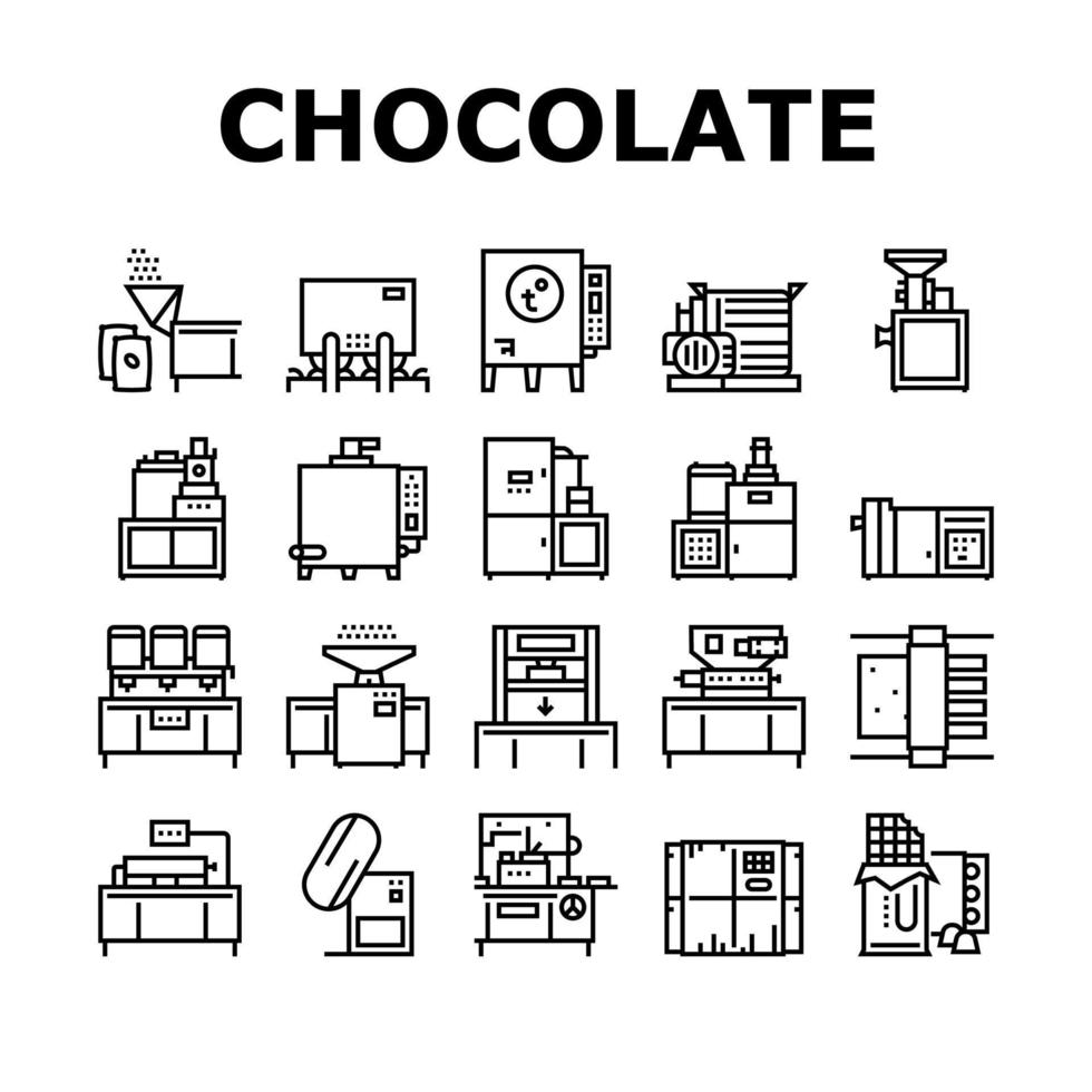 chocolade productie collectie iconen set vector