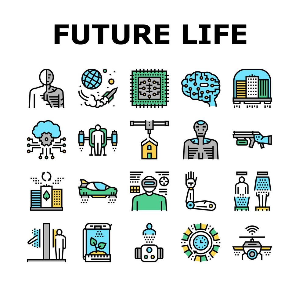 toekomstige leven apparaten collectie iconen set vector