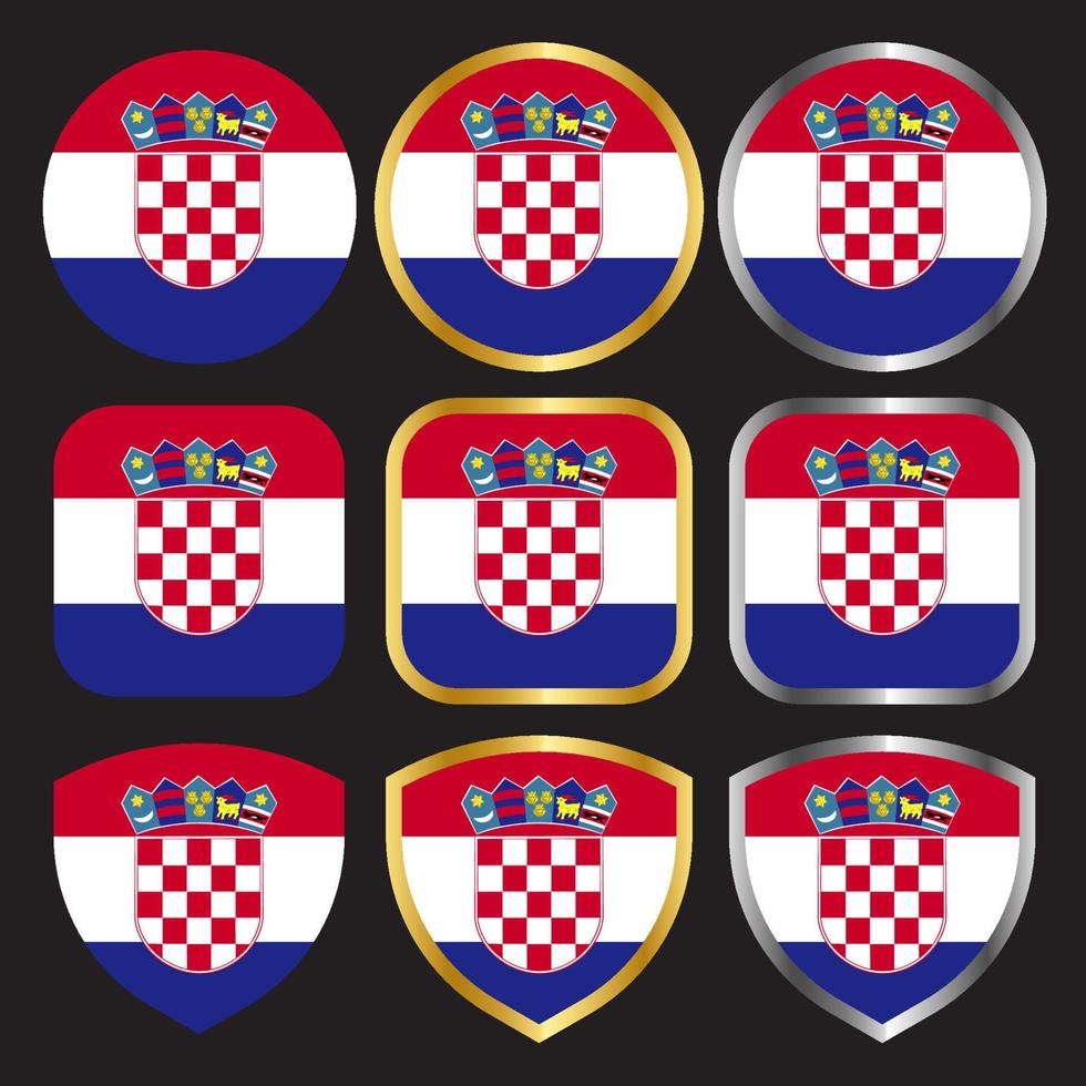 kroatië vlag vector icon set met gouden en zilveren rand