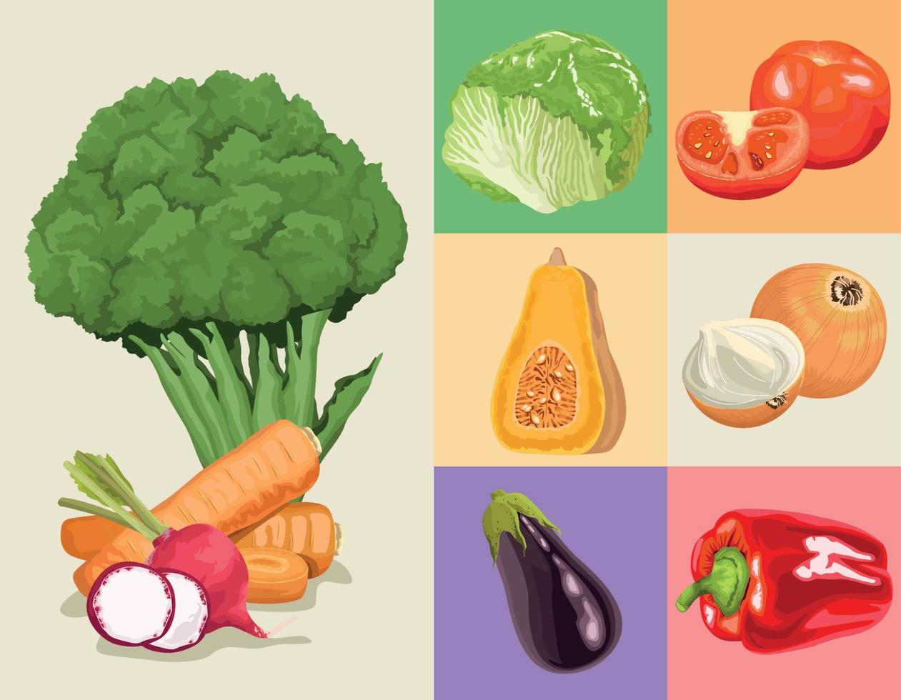 groenten gezond eten negen pictogrammen vector