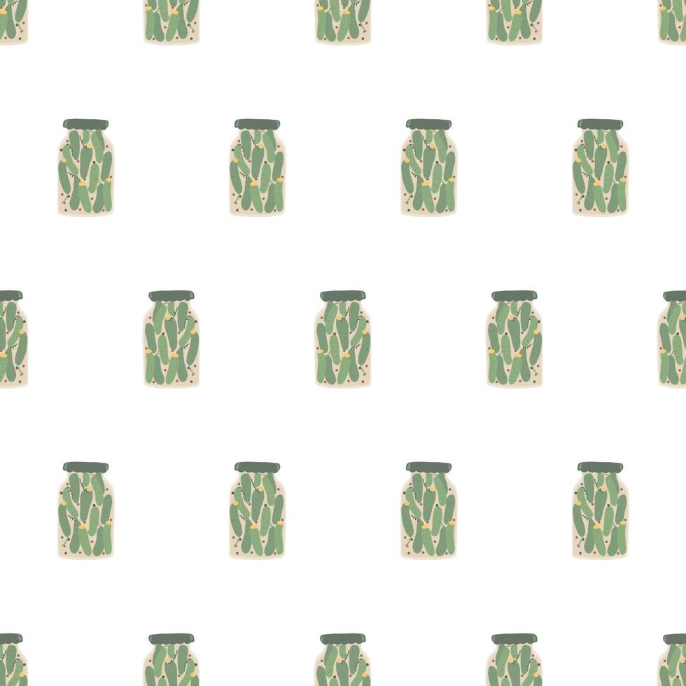 augurken patroon. naden in potten op een patroon voor keukentextiel, servetten, tafelkleden. vector