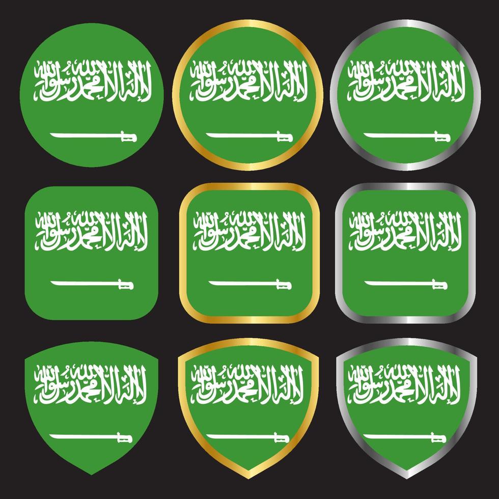 Saoedi-Arabië vlag vector icon set met gouden en zilveren rand