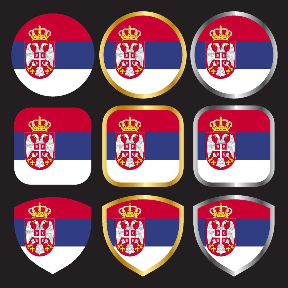 Servië vlag vector icon set met gouden en zilveren rand