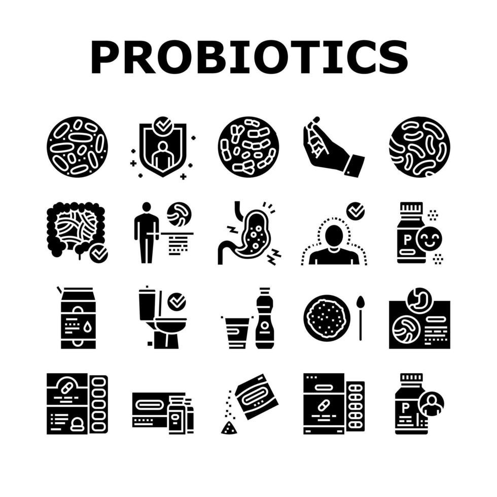 probiotica bacterie collectie iconen set vector