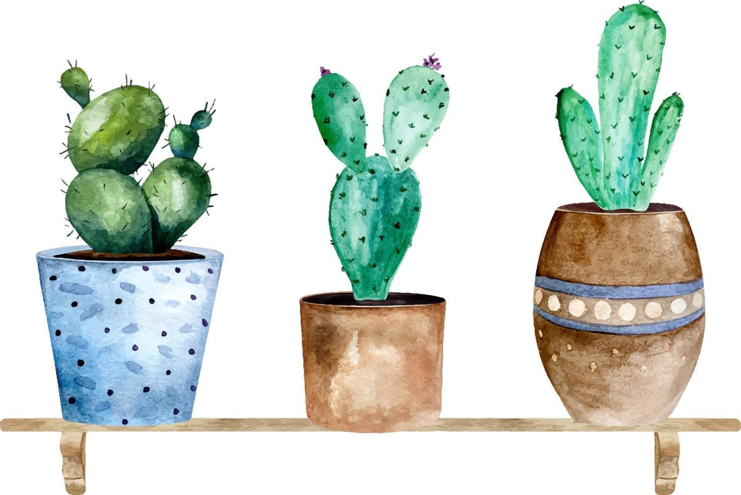 aquarel illustratie van cactussen en succulenten in pot. aquarel individuele bloempot vector