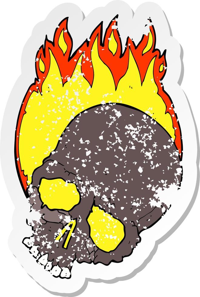retro noodlijdende sticker van een cartoon brandende schedel vector