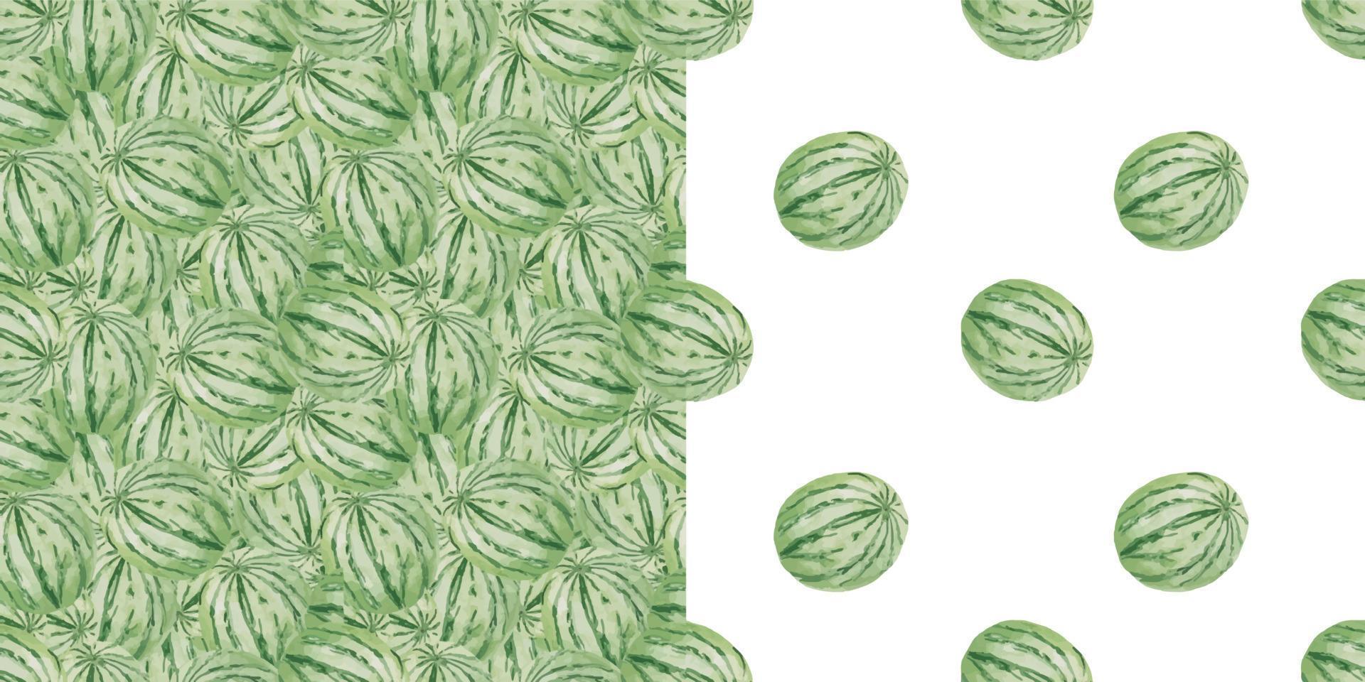 naadloze aquarel naadloze solide achtergrondpatroon met hele groene ronde watermeloen. zomersjabloonachtergrond met fruit voor ansichtkaarten en kaarten vector