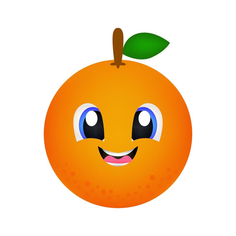 oranje, vectorillustratie met een schattig en vrolijk gezicht in heldere en frisse kleuren, geschikt voor het verpakken van sapdranken, restaurants, vegetarisme, landbouw, vitaminen, voeding, drukwerk vector