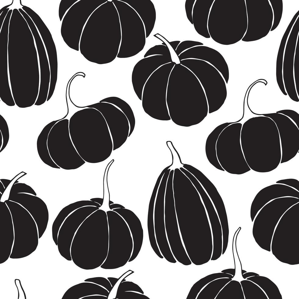 vector zwart-wit grafische tekening. naadloos patroon met pompoenen. minimalistisch printsymbool van herfst, halloween, thanksgiving.