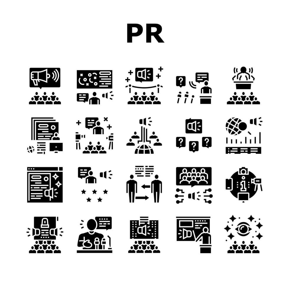 pr public relations collectie iconen set vector