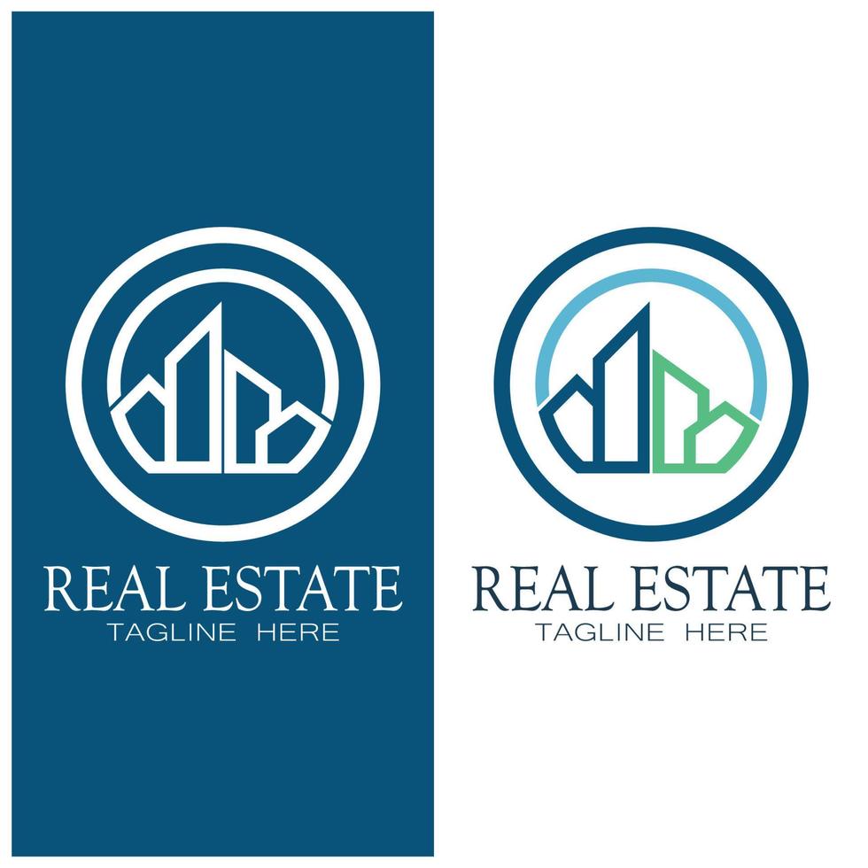 onroerend goed bedrijfslogo pictogram illustratie sjabloon, gebouw, vastgoedontwikkeling en bouw logo vector