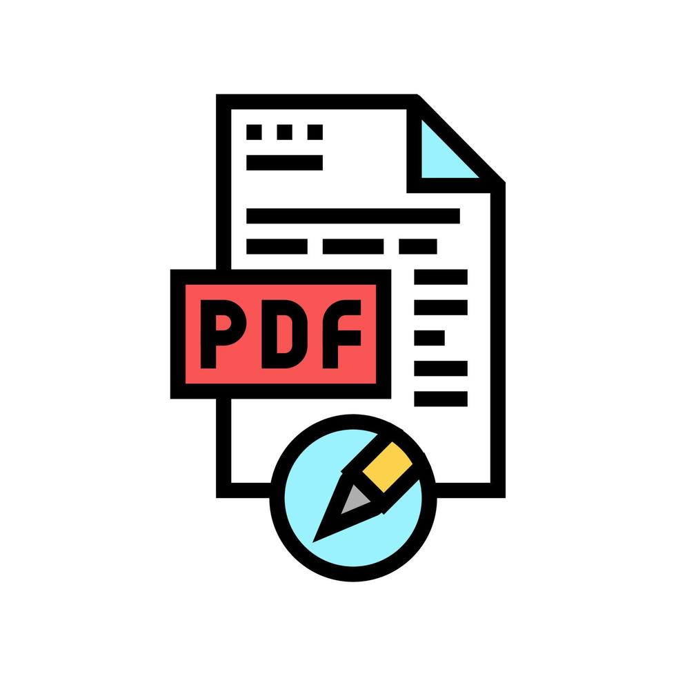 schrijven en bewerken van pdf-bestand kleur pictogram vectorillustratie vector