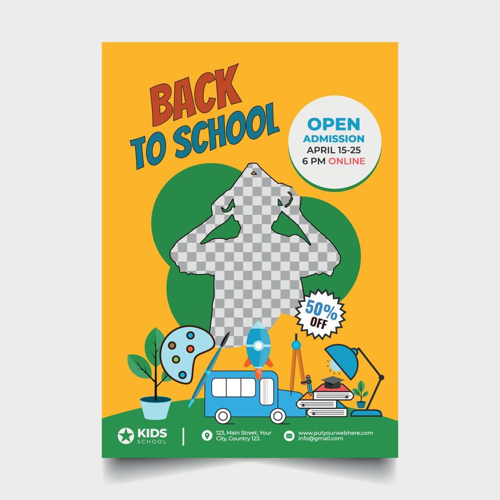 onderwijs flyer ontwerpsjabloon, schoolonderwijs toelating, corporate banner, kinderen terug naar school zakelijke poster lay-out premium vectoradvertenties. vector