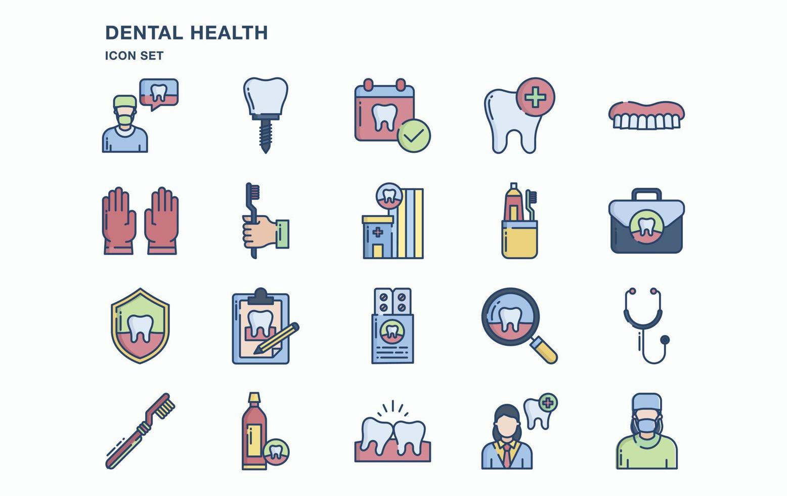 tandheelkundige gezondheid en tandheelkunde icon set vector